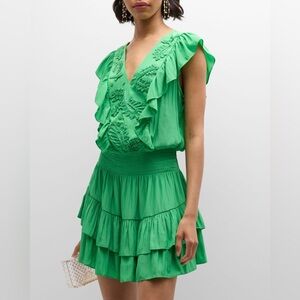 Ramy Brook Ari Embroidered Flutter-Sleeve Mini Dress